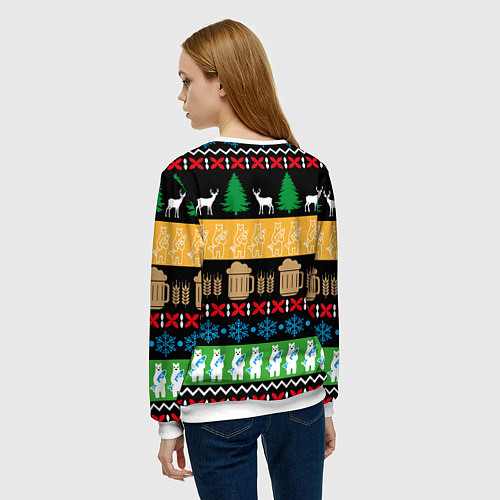 Женский свитшот Новогодний узор с пивом / 3D-Белый – фото 4