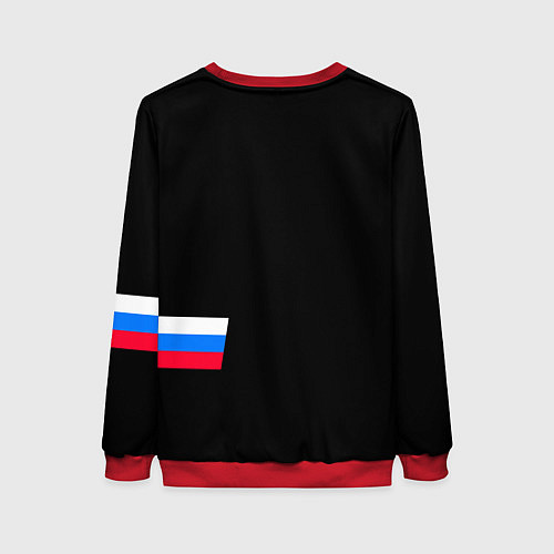 Женский свитшот Россия и три линии на черном фоне / 3D-Красный – фото 2