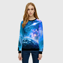 Свитшот женский Космос - планета и яркая звезда, цвет: 3D-черный — фото 2