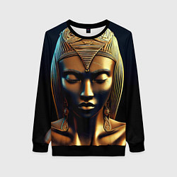 Свитшот женский Нейросеть - золотая статуя египетской царицы, цвет: 3D-черный