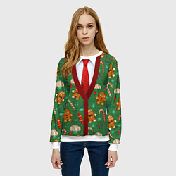 Свитшот женский Новогодний свитер с печеньками, цвет: 3D-белый — фото 2