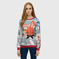 Свитшот женский Мордочка кролика - новый год, цвет: 3D-красный — фото 2
