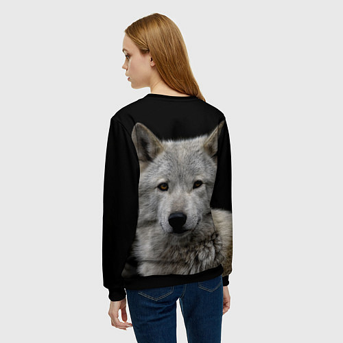 Женский свитшот Серый волк на темном фоне / 3D-Черный – фото 4