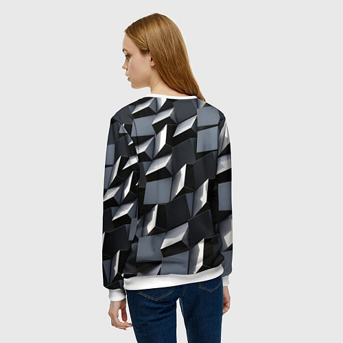Женский свитшот Выпирающие кубы - металлическая броня / 3D-Белый – фото 4