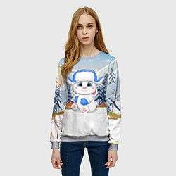Свитшот женский Зайчик в ушанке, цвет: 3D-меланж — фото 2