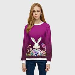 Свитшот женский Кролик на винном фоне, цвет: 3D-белый — фото 2