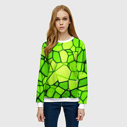 Свитшот женский Неоновые салатовые осколки, цвет: 3D-белый — фото 2