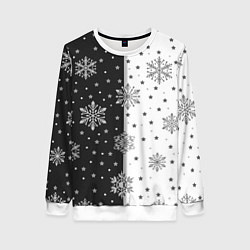 Женский свитшот Рождественские снежинки на черно-белом фоне