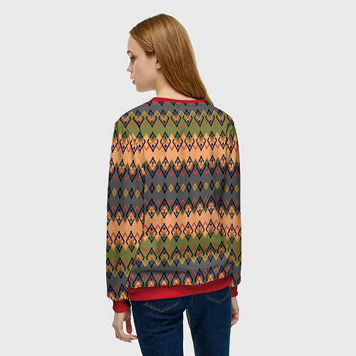Женский свитшот Желто-оливковый полосатый орнамент / 3D-Красный – фото 4