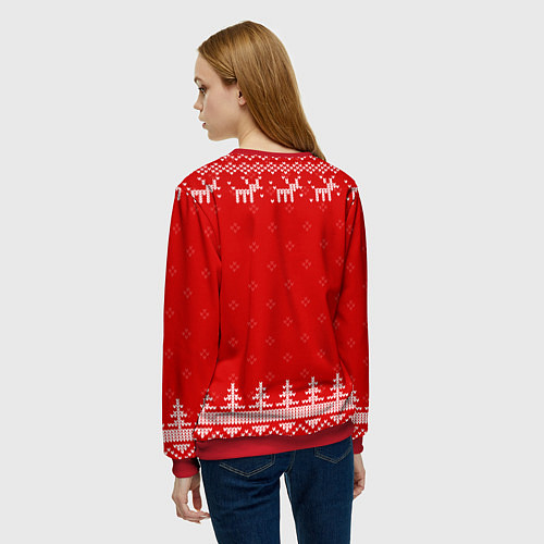 Женский свитшот Новогодний бармен: свитер с оленями / 3D-Красный – фото 4