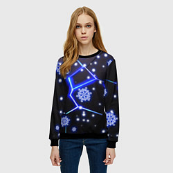 Свитшот женский Снежинки в неоновом разломе плит, цвет: 3D-черный — фото 2