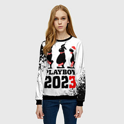Свитшот женский Новогодние пошлые кролики, цвет: 3D-черный — фото 2