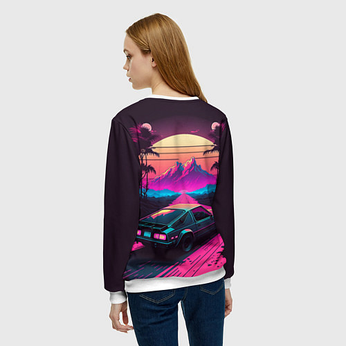 Женский свитшот Synthwave car and mountains / 3D-Белый – фото 4
