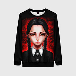 Свитшот женский Уэнсдэй на красном фоне, цвет: 3D-черный
