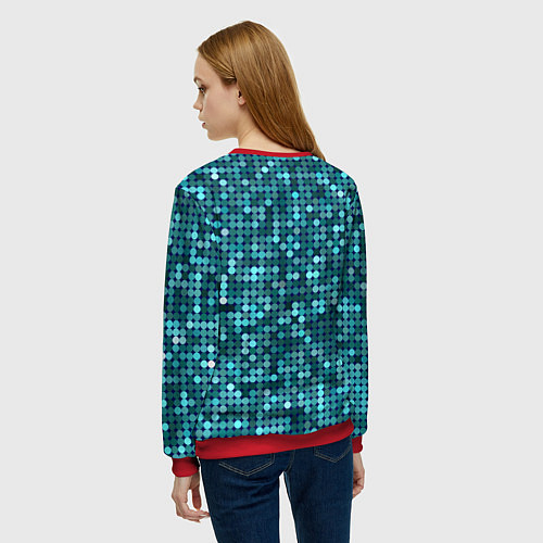 Женский свитшот Блеск пайеток изумрудных бирюзовых / 3D-Красный – фото 4