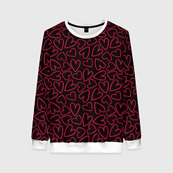 Свитшот женский Розовые сердечки на темном фоне, цвет: 3D-белый