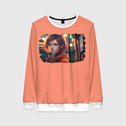 Женский свитшот Девушка на фоне улицы - аниме арт