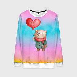 Свитшот женский Мишка с красным сердечком, цвет: 3D-белый