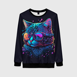 Свитшот женский Кот неоновый, цвет: 3D-черный