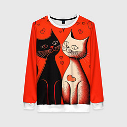 Свитшот женский Влюблённые кошки на красном фоне, цвет: 3D-белый
