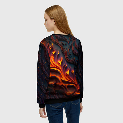 Женский свитшот Огненный орнамент с языками пламени / 3D-Черный – фото 4