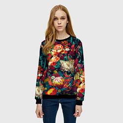 Свитшот женский Цветочный паттерн с цветами и листьями, цвет: 3D-черный — фото 2