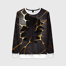 Свитшот женский Трещины в пропасть: черно-золотой узор, цвет: 3D-белый