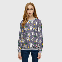 Свитшот женский Веселый енот паттерн, цвет: 3D-меланж — фото 2