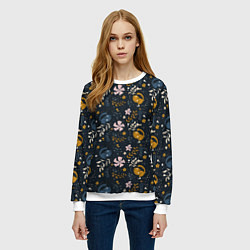 Свитшот женский Растительный паттерн с котиками, цвет: 3D-белый — фото 2