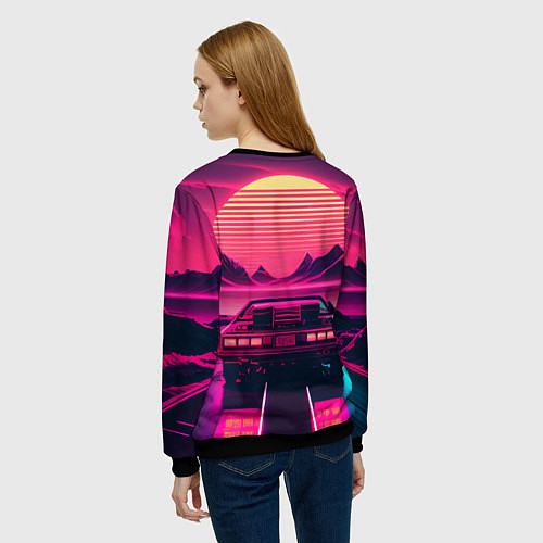Женский свитшот Синтвейв закат и автомобиль / 3D-Черный – фото 4