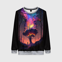 Свитшот женский Огненное дерево в звездном лесу, цвет: 3D-меланж