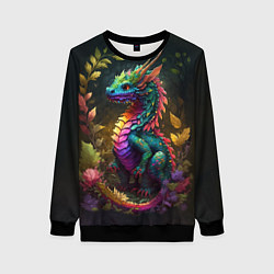 Свитшот женский Разноцветный дракончик в лесу, цвет: 3D-черный