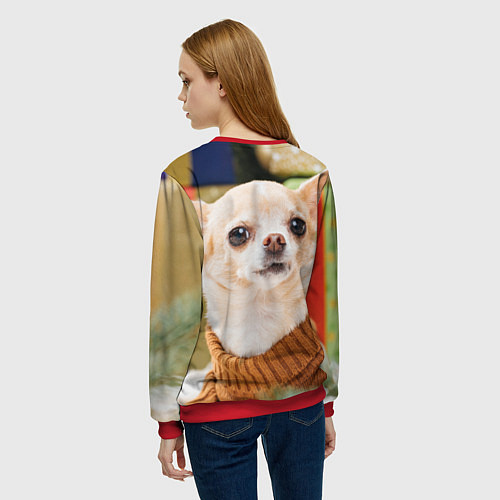 Женский свитшот Праздничный чихуахуа / 3D-Красный – фото 4