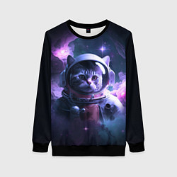 Свитшот женский Котик космонавт, цвет: 3D-черный