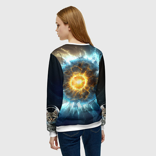 Женский свитшот Кот космонавт и взрыв звезды / 3D-Белый – фото 4