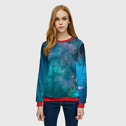 Свитшот женский Абстрактный светло-синий космос и звёзды, цвет: 3D-красный — фото 2