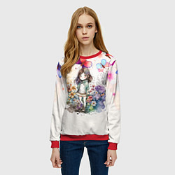Свитшот женский Девочка среди цветов, цвет: 3D-красный — фото 2