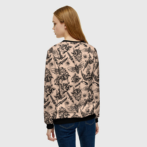 Женский свитшот Татуировка с цикадой и демоном Они - паттерн / 3D-Черный – фото 4