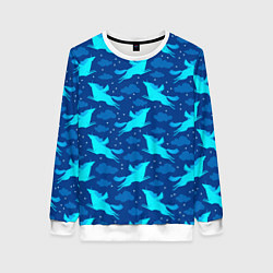 Свитшот женский Единорог в ночных облаках, цвет: 3D-белый