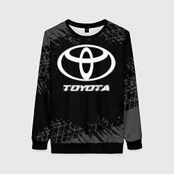 Свитшот женский Toyota speed на темном фоне со следами шин, цвет: 3D-черный