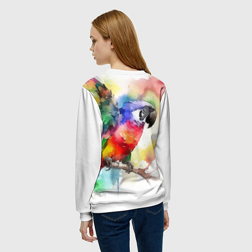 Женский свитшот Разноцветный акварельный попугай / 3D-Белый – фото 4