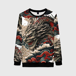 Свитшот женский Тату дракона в стиле Ирезуми, цвет: 3D-черный