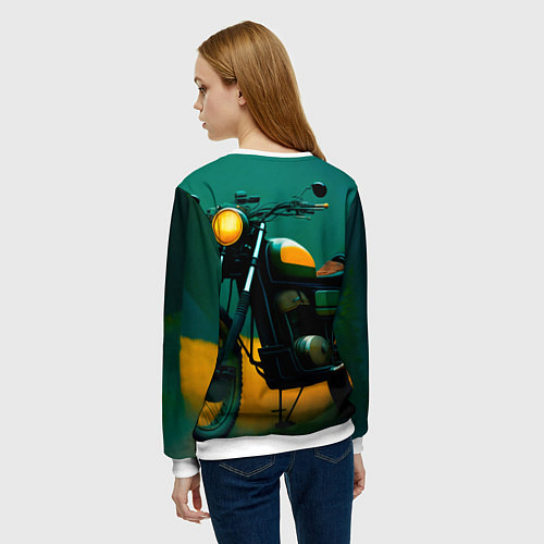 Женский свитшот Мотоцикл в лесу / 3D-Белый – фото 4