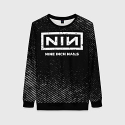 Свитшот женский Nine Inch Nails с потертостями на темном фоне, цвет: 3D-черный