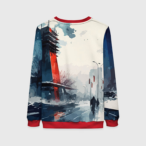 Женский свитшот Наш город - коллекция Бело-сине-красный - Хуф и Ся / 3D-Красный – фото 2