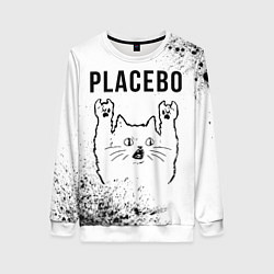 Свитшот женский Placebo рок кот на светлом фоне, цвет: 3D-белый