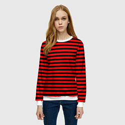 Свитшот женский Черно-красные полосы, цвет: 3D-белый — фото 2