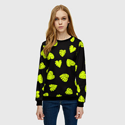 Свитшот женский Листья - Монстера, цвет: 3D-черный — фото 2