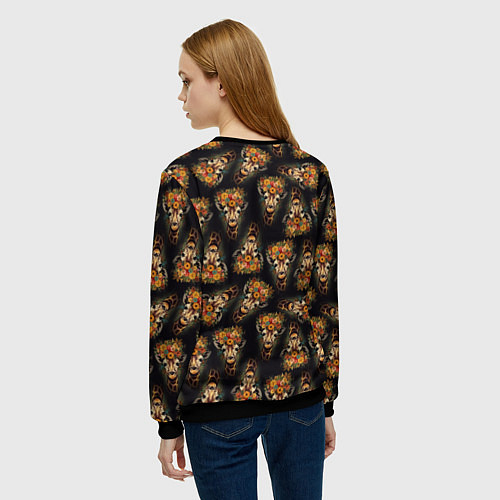Женский свитшот Паттерн жираф с цветами: арт нейросети / 3D-Черный – фото 4
