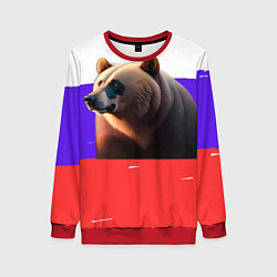 Свитшот женский Медведь на флаге России, цвет: 3D-красный